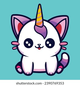 Kawaii Cat Unicorn or Caticorn - Whimsical and Cute Feline Fantasy Illustration