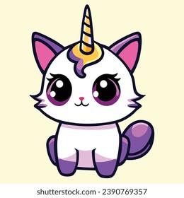 Kawaii Cat Unicorn or Caticorn - Whimsical and Cute Feline Fantasy Illustration