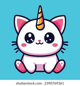 Kawaii Cat Unicorn or Caticorn - Whimsical and Cute Feline Fantasy Illustration