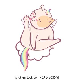 Kawaii cat unicorn character isolated on white background.