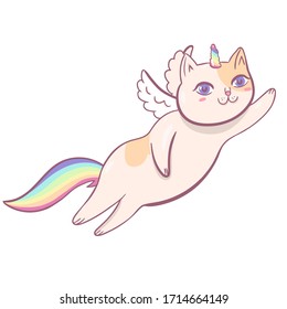 Kawaii cat unicorn character isolated on white background.