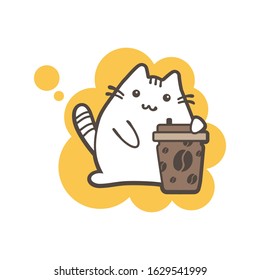 Kawaii cat, vector illustration isolated white background Print for t-shirt 