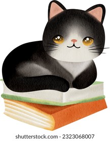 Kawaii cat watercolor illustration for international cat day
