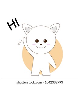 Kawaii cat waving. Vector illustration