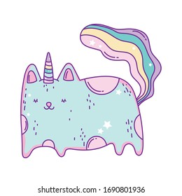 Kawaii caticorn cartoon design, magic fantasy fairytale childhood animal fairy wild cute and lovely theme Vector illustration