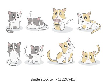 Kawaii cats collection. Colorful vector illustration set.