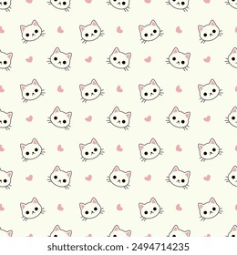 Kawaii cats with hearts seamless pattern. Cute seamless pattern with cats and hearts. Pattern for t-shirt, textile, fabric, web, poster, card and other design.