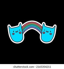 Kawaii cats and rainbow, illustration for sticker, or apparel merchandise. With doodle, retro, and cartoon style.