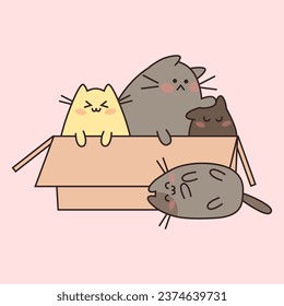 Kawaii cats sitting in a box