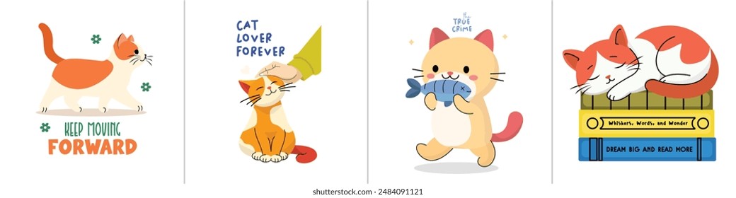 Kawaii cats vector with quotes typography