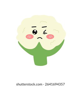 Kawaii cauliflower emoji isolated on white background