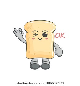 Kawaii character of bread ok finger