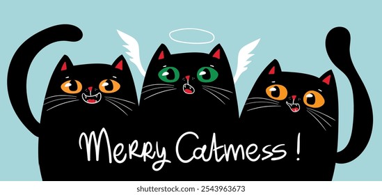 Kawaii character funny Black cats singing christmas song Christmas carols. Christmas and New year. Cartoon style.