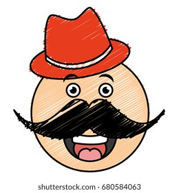 kawaii character with hat and mustache