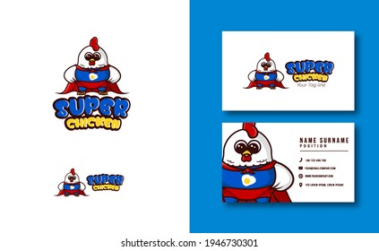 kawaii character mascot. cute Super Chicken mascot logo. adorable character. vector illustration
