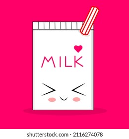 Kawaii character, Packet of delicious milk. Japanese Style Package Design, Anime Kawaii Smile Design, Emotion Anime T-shirt Print, Print Card, Package Print, Kids Room, Fashion Hand Drawn,Vector.