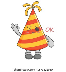 Kawaii character of party hat ok finger