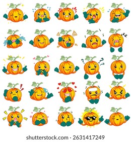 Kawaii character pumpkin emoticon set