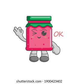 Carácter kawaii de mermelada de fresa dedo ok