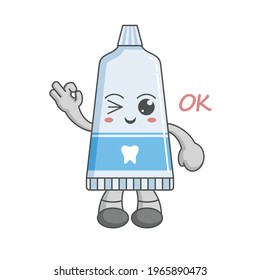 Kawaii character of toothpaste ok finger