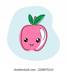 Kawaii characters of apple girl, cute happy fruit print, vector illustration for greeting card, fabrics prints or poster