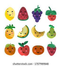 Kawaii characters fruits. Fruits vector