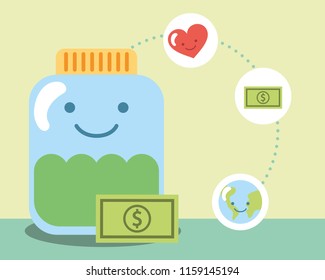 kawaii charity jar glass banknote world love