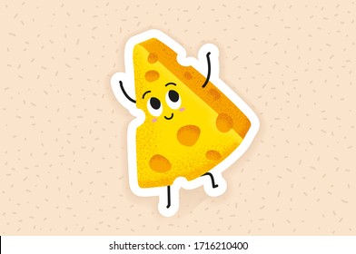 Kawaii cheese character vector illustration. Funny happy cute smiling cheese. Flat cartoon character illustration icon. Happy funny asian character for children's restaurant menu, Fast Food sticker