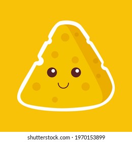 Kawaii cheese illustration. Cute breakfast vector illustration simple modern style. Food character cartoon.