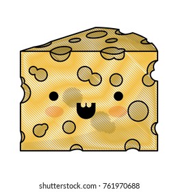 kawaii cheese slice in colored crayon silhouette