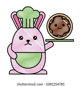 kawaii chef rabbit with cookie cartoon