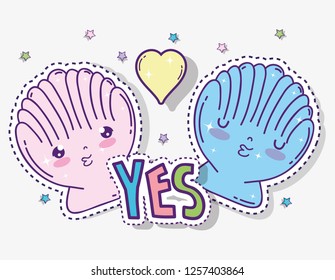 kawaii chells couple with heart and stars