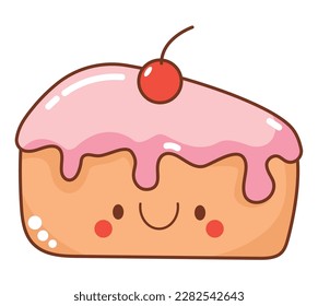 rebanada de cerezo kawaii sobre blanco