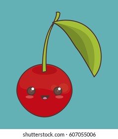 kawaii cherry fruit icon over blue background. colorful design. vector illustration