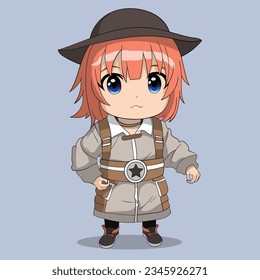 Kawaii chibi anime boy characters. Anime cartoon with red hair and hat