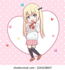 A kawaii chibi girl Valentine's day 