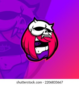 Kawaii chibi girl with skull bone mask esport gaming mascot logo illustration