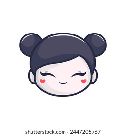 Kawaii chibi japanese girl's head on white background. Vector cute anime character.