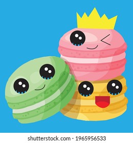 kawaii chibi macarons cake mascot vector