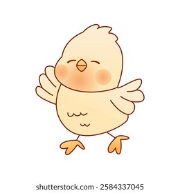 Kawaii Chicken isolated on white backgroun. Clip art for sticker, t-shirt print, greeting card design. Hand drawn vector illustration.