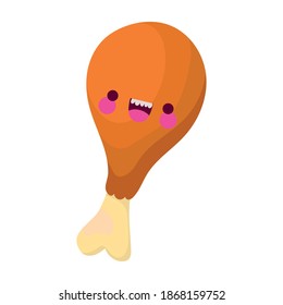 kawaii chicken leg with one smiling face vector illustration design