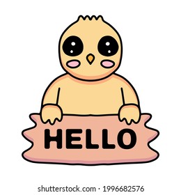 Kawaii Chicks Cartoon Holding Hello Sign Design Vector