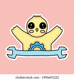 kawaii chicks cartoon with tools design vector