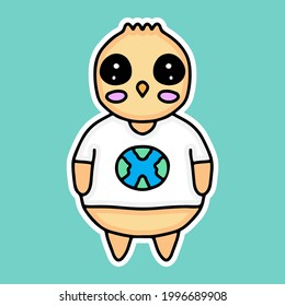 kawaii chicks cartoon wearing  clothes with the image of the earth design vector