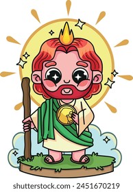 kawaii or childish style vector illustration of Saint Jude Thaddeus, pattern of impossible causes