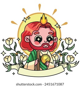 kawaii or children's style vector illustration of San Judas Tadeo, patron of impossible causes, saint juditas