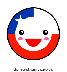 Kawaii Chile flag smile. Flat style. Cute cartoon isolated fun design emoticon face. Vector art anime illustration for celebration holiday decoration element. Business card with template icon.