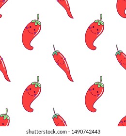 Kawaii Chili Pepper Seamless Pattern