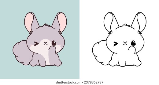 Kawaii Chinchilla for Coloring Page and Illustration. Adorable Clip Art Baby Animal. Cute Vector Illustration of a Kawaii Rodent for Stickers, Prints for Clothes, Baby Shower. 