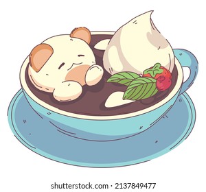 kawaii chocolate and fruit cartoon style
